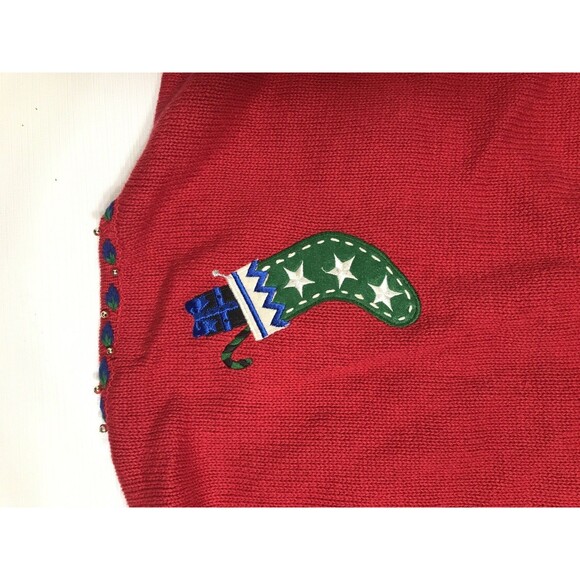 Hampshire Studio Vintage Red Embroidered Christmas Sweater Cardigan Size L - Picture 9 of 11
